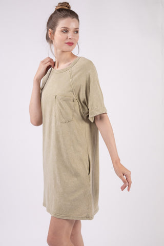 Shop Sage VERY J Washed Round Neck Mini Tee Dress - High-Quality U.S. Made Women’s Fashion with Free & Fast Shipping