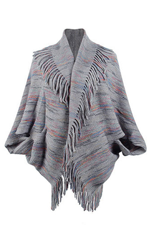 Shop Fringe Detail Printed Poncho - High-Quality U.S. Made Women’s Fashion with Free Fast Shipping