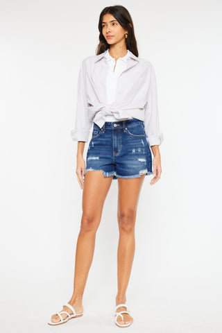 Shop Kancan High Rise Frayed Hem Denim Shorts - High-Quality U.S. Made Women’s Fashion with Free & Fast Shipping