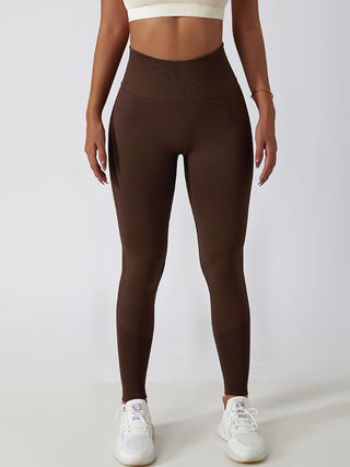 Shop Brown Wide Waistband High Waist Active Leggings - High-Quality U.S. Made Women’s Fashion with Free & Fast Shipping