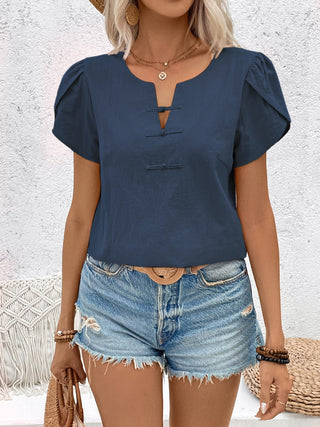 Shop Honey Notched Short Sleeve Blouse - High-Quality U.S. Made Women’s Fashion with Free & Fast Shipping