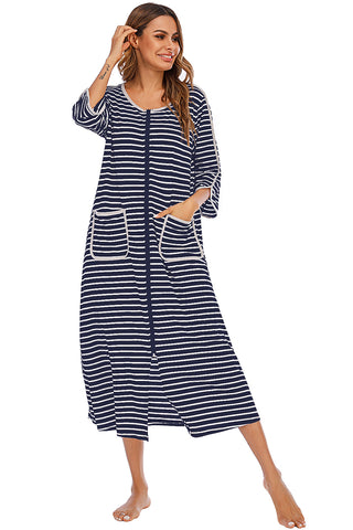 Shop Round Neck Three-Quarter Sleeve Midi Night Dress - High-Quality U.S. Made Women’s Fashion with Free Fast Shipping