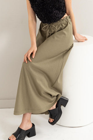 Shop Olive HYFVE Drawstring Washed Linen Maxi Skirt - High-Quality U.S. Made Women’s Fashion with Free & Fast Shipping