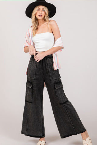 Shop SAGE + FIG Knit Terry Mineral Wash Wide Leg Pants - High-Quality U.S. Made Women’s Fashion with Free & Fast Shipping