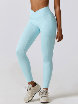 Shop Mint Blue Wide Waistband Active Leggings - High-Quality U.S. Made Women’s Fashion with Free & Fast Shipping