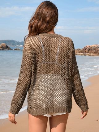 Shop Heart Openwork Long Sleeve Cover-Up - High-Quality U.S. Made Women’s Fashion with Free & Fast Shipping