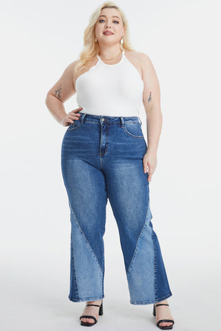 Shop DOUBLE ROSE BAYEAS Full Size High Waist Two-Tones Patched Wide Leg Jeans - High-Quality U.S. Made Women’s Fashion with Free & Fast Shipping