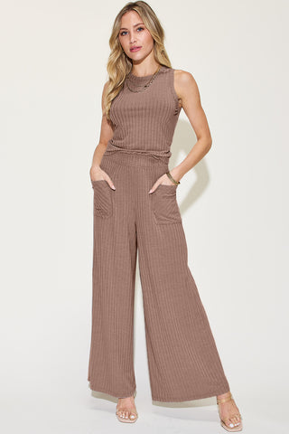 Shop Basic Bae Full Size Ribbed Tank and Wide Leg Pants Set - High-Quality U.S. Made Women’s Fashion with Free Fast Shipping