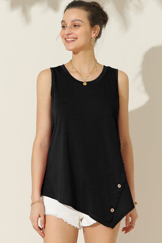 Shop Black Ninexis Round Neck Button Side Tank - High-Quality U.S. Made Women’s Fashion with Free & Fast Shipping