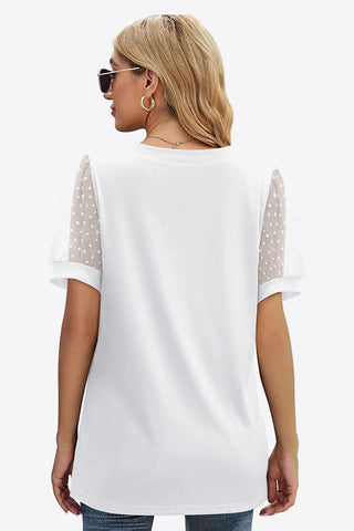 Shop Swiss Dot Puff Sleeve V-Neck Tee - High-Quality U.S. Made Women’s Fashion with Free & Fast Shipping