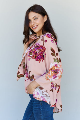 Shop ODDI Full Size Floral Bell Sleeve Crepe Top - High-Quality U.S. Made Women’s Fashion with Free & Fast Shipping