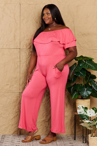 Shop Heimish My Favorite Full Size Off-Shoulder Jumpsuit with Pockets - High-Quality U.S. Made Women’s Fashion with Free & Fast Shipping