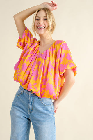 Shop And The Why Full Size Printed Satin Bubble Hem Top - High-Quality U.S. Made Women’s Fashion with Free & Fast Shipping