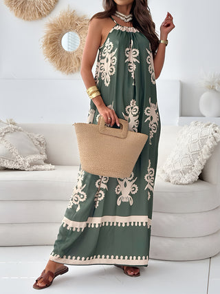 Shop Dark Green Printed Spaghetti Strap Sleeveless Maxi Dress - High-Quality U.S. Made Women’s Fashion with Free & Fast Shipping