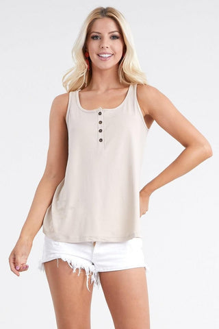 Shop Mocha Ninexis Square Neck Half Button Tank - High-Quality U.S. Made Women’s Fashion with Free & Fast Shipping