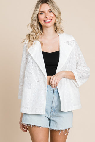 Shop Culture Code Double Breasted Eyelet Jacket with Pockets - High-Quality U.S. Made Women’s Fashion with Free & Fast Shipping