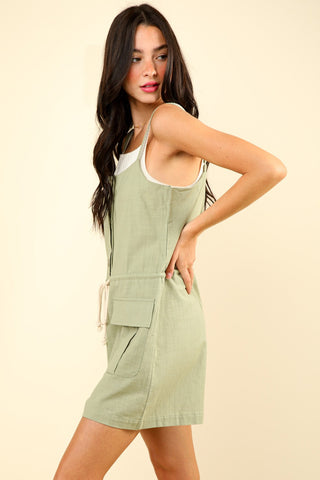 Shop VERY J Half Button Drawstring Sleeveless Romper - High-Quality U.S. Made Women’s Fashion with Free & Fast Shipping