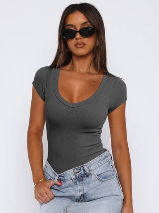 Shop Scoop Neck Cap Sleeve T-Shirt - High-Quality U.S. Made Women’s Fashion with Free & Fast Shipping