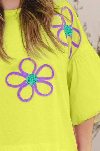 Shop ODDI Full Size Flower Embroidery Detail T-Shirt - High-Quality U.S. Made Women’s Fashion with Free & Fast Shipping