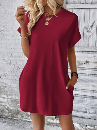 Shop Round Neck Short Sleeve Mini Dress - High-Quality U.S. Made Women’s Fashion with Free & Fast Shipping