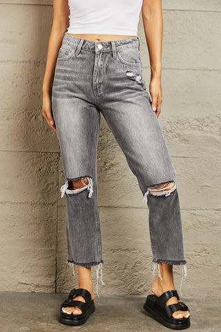 Shop BAYEAS Stone Wash Distressed Cropped Straight Jeans - High-Quality U.S. Made Women’s Fashion with Free Fast Shipping