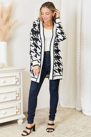 Shop Woven Right Houndstooth Open Front Longline Cardigan - High-Quality U.S. Made Women’s Fashion with Free & Fast Shipping