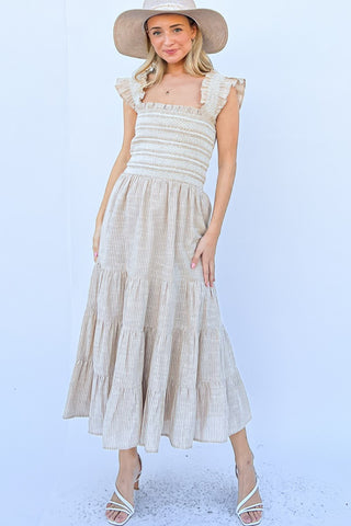 Shop And The Why Linen Striped Ruffle Dress - High-Quality U.S. Made Women’s Fashion with Free & Fast Shipping