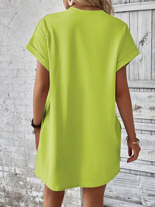 Shop Neon Green Round Neck Short Sleeve Mini Dress - High-Quality U.S. Made Women’s Fashion with Free & Fast Shipping