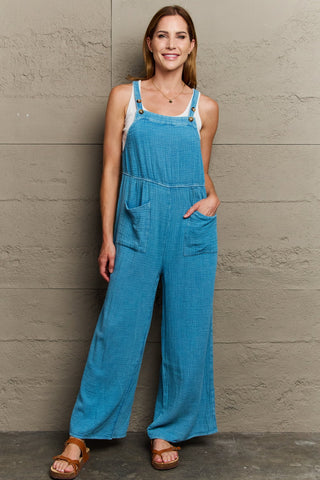 Shop Teal HEYSON Playful Mineral Wash Gauze Overalls - High-Quality U.S. Made Women’s Fashion with Free & Fast Shipping