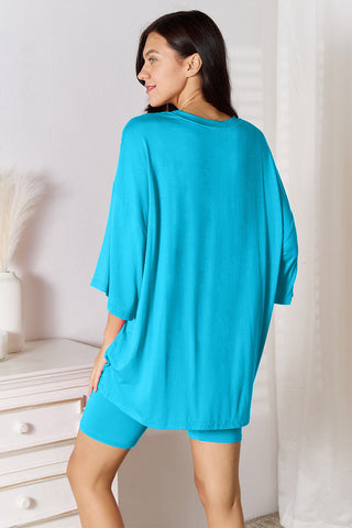 Shop Basic Bae Full Size Soft Rayon Three-Quarter Sleeve Top and Shorts Set - High-Quality U.S. Made Women’s Fashion with Free & Fast Shipping