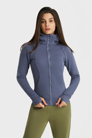 Shop Navy Millennia Zip Up Seam Detail Hooded Sports Jacket - High-Quality U.S. Made Women’s Fashion with Free & Fast Shipping