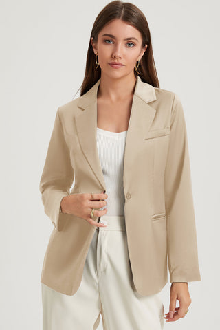 Shop Tan Long Sleeve Lapel Collar Blazer - High-Quality U.S. Made Women’s Fashion with Free & Fast Shipping