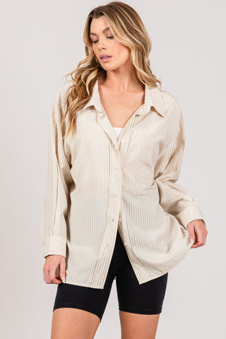 Shop SAGE + FIG Striped Button Up Long Sleeve Shirt - High-Quality U.S. Made Women’s Fashion with Free & Fast Shipping