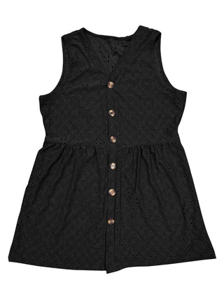 Shop Full Size Eyelet Button Up V-Neck Tank - High-Quality U.S. Made Women’s Fashion with Free Fast Shipping