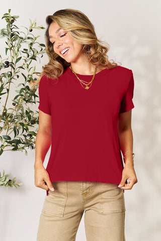 Shop Deep Red Basic Bae Full Size Round Neck Short Sleeve T-Shirt - High-Quality U.S. Made Women’s Fashion with Free & Fast Shipping