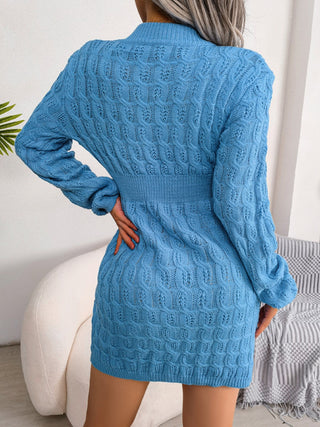 Shop Cable-Knit Round Neck Mini Wrap Sweater Dress - High-Quality U.S. Made Women’s Fashion with Free & Fast Shipping