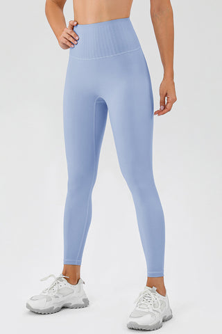 Shop Misty Blue High Waistband Active Leggings - High-Quality U.S. Made Women’s Fashion with Free & Fast Shipping