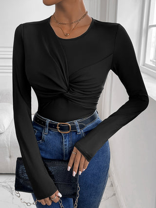 Shop Twisted Round Neck Long Sleeve Bodysuit - High-Quality U.S. Made Women’s Fashion with Free & Fast Shipping