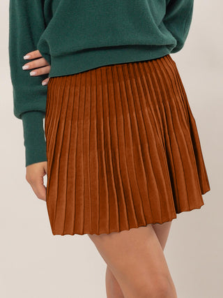 Shop Chocolate HYFVE High Waist Knit Pleated Flare Mini Skirt - High-Quality U.S. Made Women’s Fashion with Free & Fast Shipping