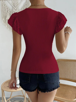 Shop Swiss Dot Round Neck Cap Sleeve Top - High-Quality U.S. Made Women’s Fashion with Free & Fast Shipping