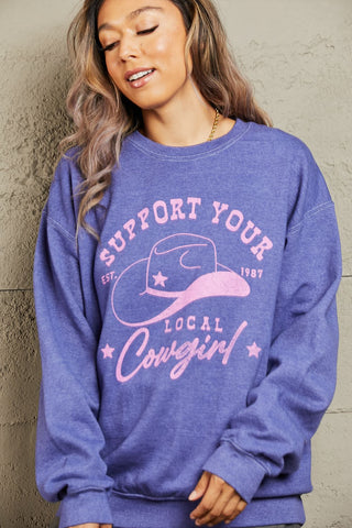 Shop Sweet Claire "Support Your Local Cowgirl" Oversized Crewneck Sweatshirt - High-Quality U.S. Made Women’s Fashion with Free & Fast Shipping