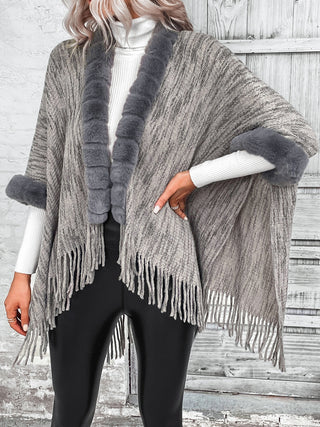 Shop Open Front Fringe Hem Poncho - High-Quality U.S. Made Women’s Fashion with Free Fast Shipping