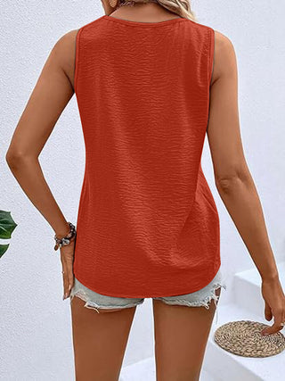 Shop Full Size Decorative Button V-Neck Tank - High-Quality U.S. Made Women’s Fashion with Free Fast Shipping