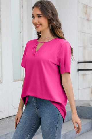 Shop Cutout V-Neck Short Sleeve T-Shirt Now On Klozey Store - Trendy U.S. Premium Women Apparel & Accessories And Be Up-To-Fashion!
