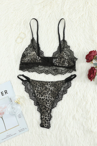 Shop Leopard Print Spliced Lace Bra and Panty Set - High-Quality U.S. Made Women’s Fashion with Free Fast Shipping