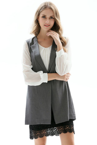 Shop One-Button Sleeveless Longline Blazer - High-Quality U.S. Made Women’s Fashion with Free & Fast Shipping