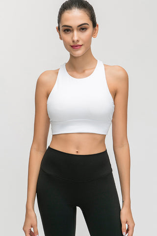 Shop White Millennia Halter Keyhole Sports Bra - High-Quality U.S. Made Women’s Fashion with Free & Fast Shipping