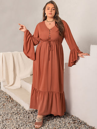 Shop Plus Size V-Neck Flare Sleeve Maxi Dress - High-Quality U.S. Made Women’s Fashion with Free Fast Shipping