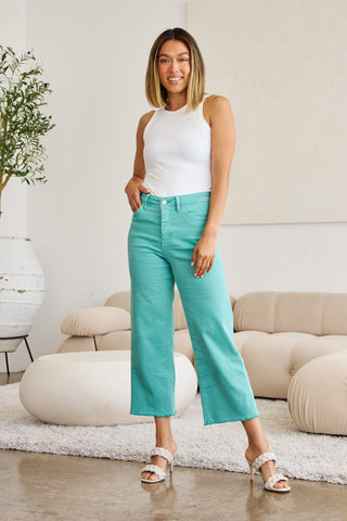 Shop Island Green RFM Crop Chloe Full Size Tummy Control High Waist Raw Hem Jeans - High-Quality U.S. Made Women’s Fashion with Free & Fast Shipping