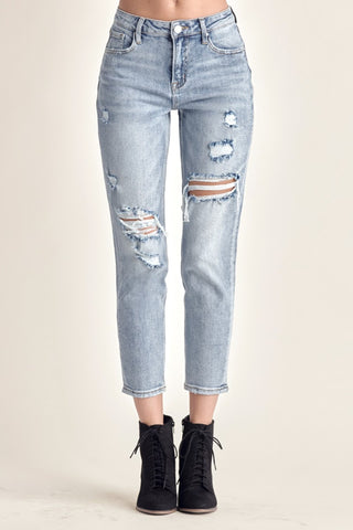 Shop RISEN Distressed Slim Cropped Jeans - High-Quality U.S. Made Women’s Fashion with Free & Fast Shipping